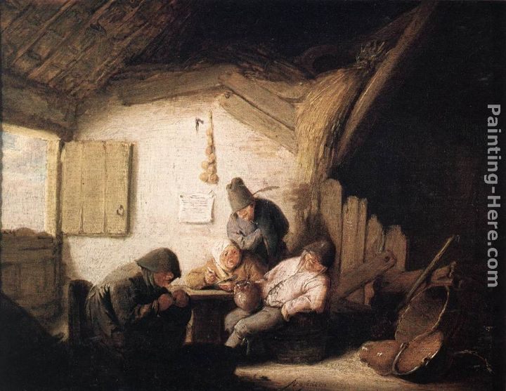 Adriaen van Ostade Village Tavern with Four Figures